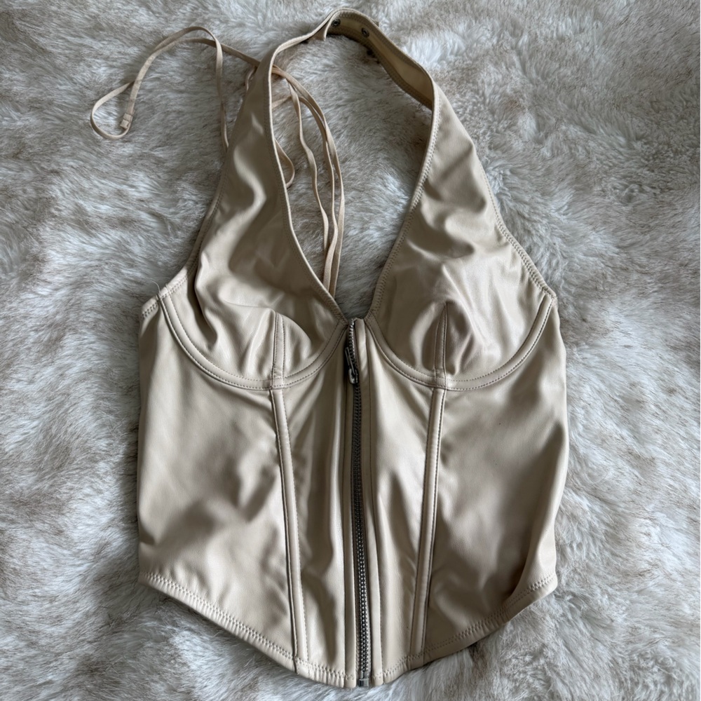 Urban Outfitters Beige Halter Zip-Front Tank Top - Picture 1 of 2